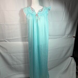 Vintage Paramount New York Turquoise Nightgown  80s Floor Length Trad L/XL
